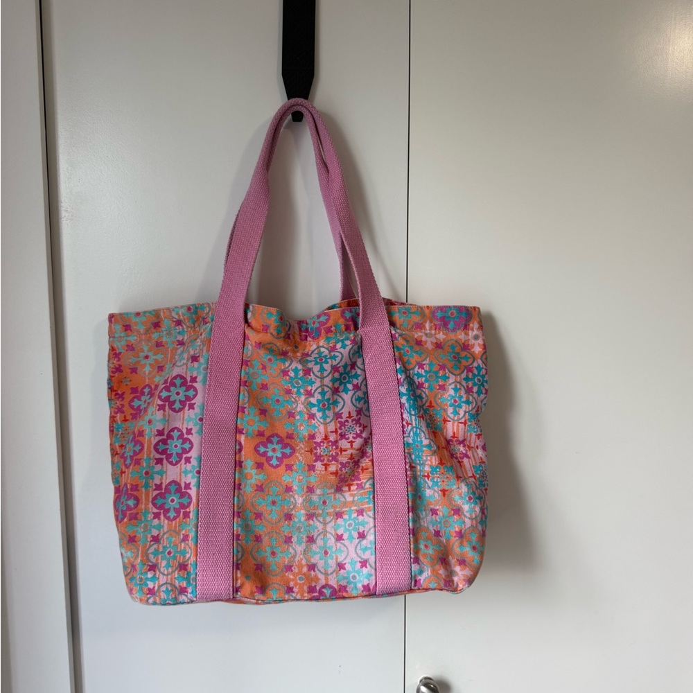 Accessorize Vibrant Floral Tote with Pink Handles